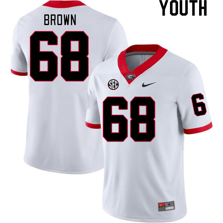 Youth #68 Chris Brown Georgia Bulldogs College Football Jerseys Stitched-White